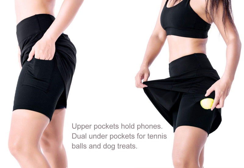 Yogipace Women's UV Protection 17" Long Active Skort, Tennis Running Golf Skirt with Built-in Shorts, Black, Size XXL - Image 3